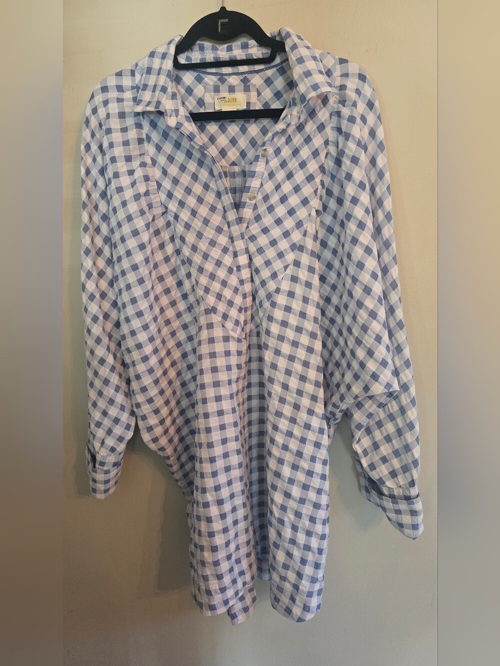 Anthropologie Maeve Blue and White Gingham Shirt Dress